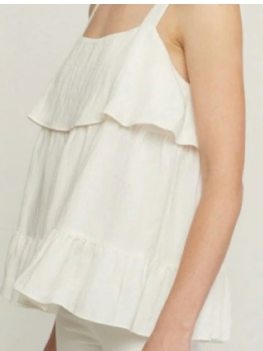 ZARA White Ruffled Linen Tank Top size xs